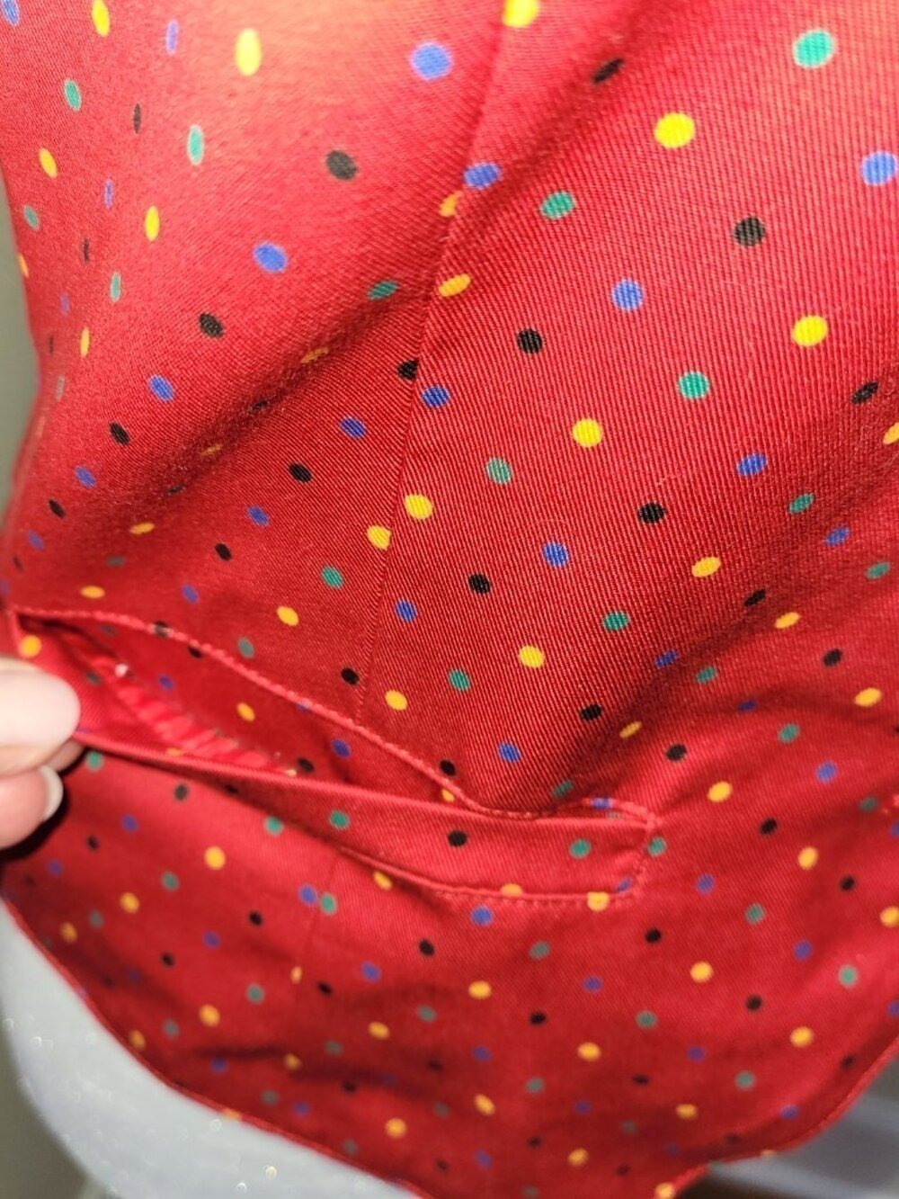 Lizsport Vintage Red Multicolored Dot Vest Collared With Gold Buttons Size 4P - Picture 9 of 11